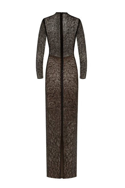 CRYSTAL-EMBELLISHED STRIKING MAXI DRESS