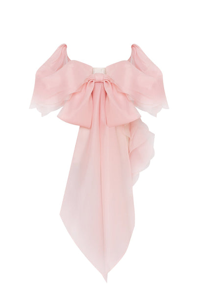 DREAMY OFF-SHOULDER BLOUSE WITH MERINGUE FLOUNCES IN MISTY ROSE, MIDNIGHT WALK