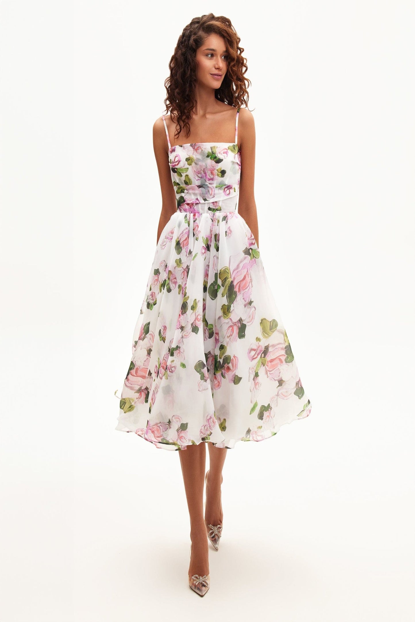 APPLE BLOSSOM SPAGHETTI STRAP MIDI DRESS