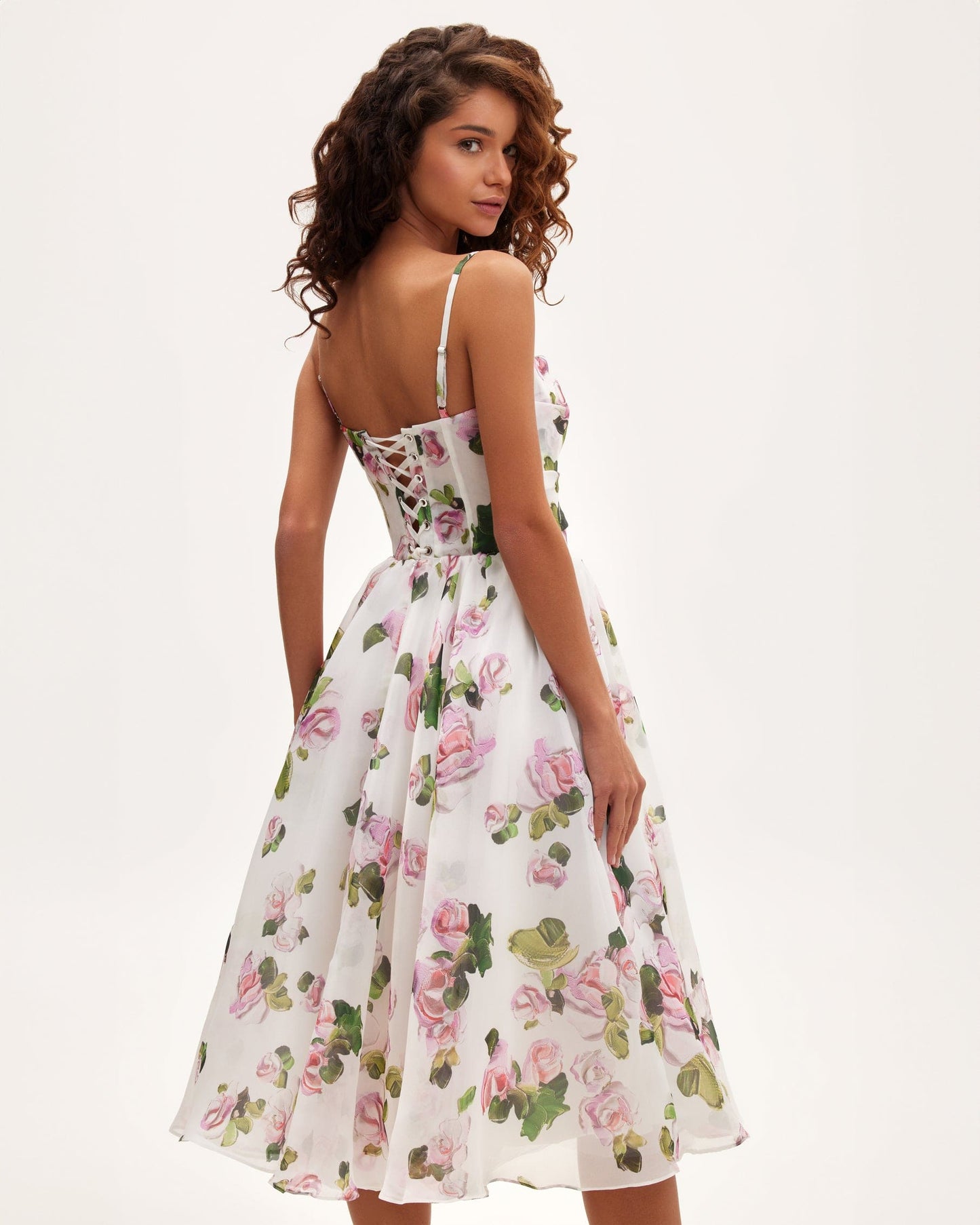 APPLE BLOSSOM SPAGHETTI STRAP MIDI DRESS