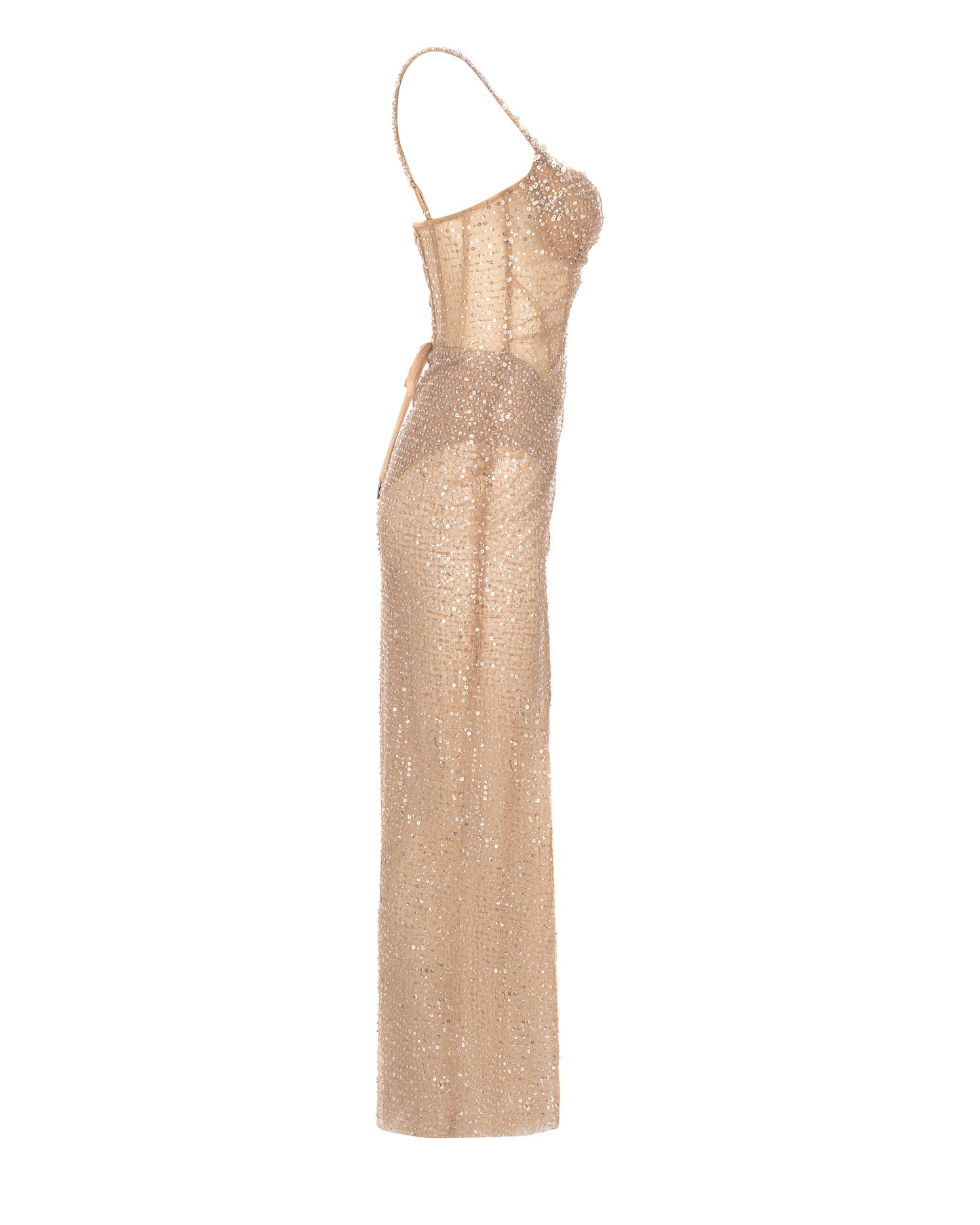 CHAMPAGNE GOLD CRYSTAL MAXI DRESS