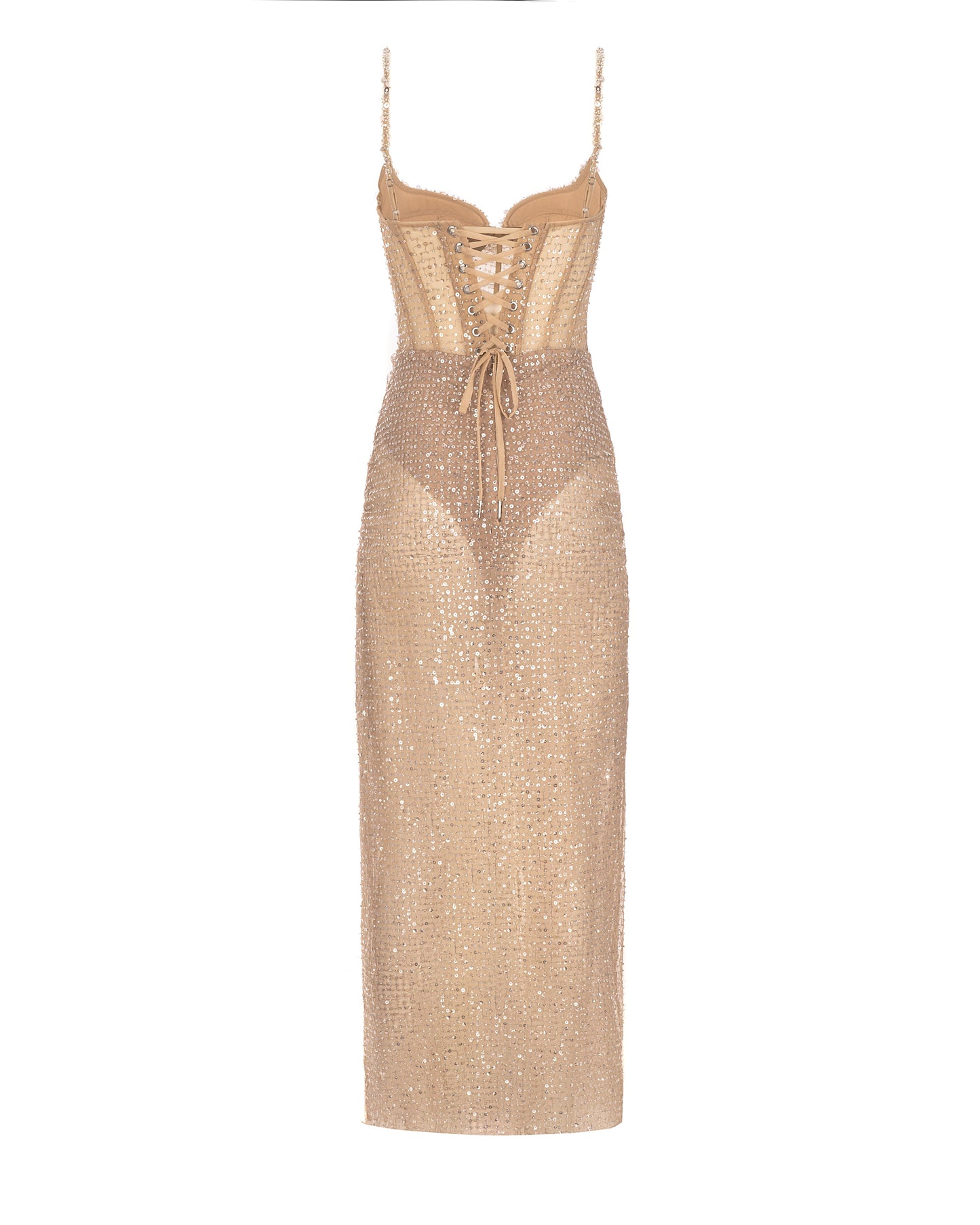 CHAMPAGNE GOLD CRYSTAL MAXI DRESS