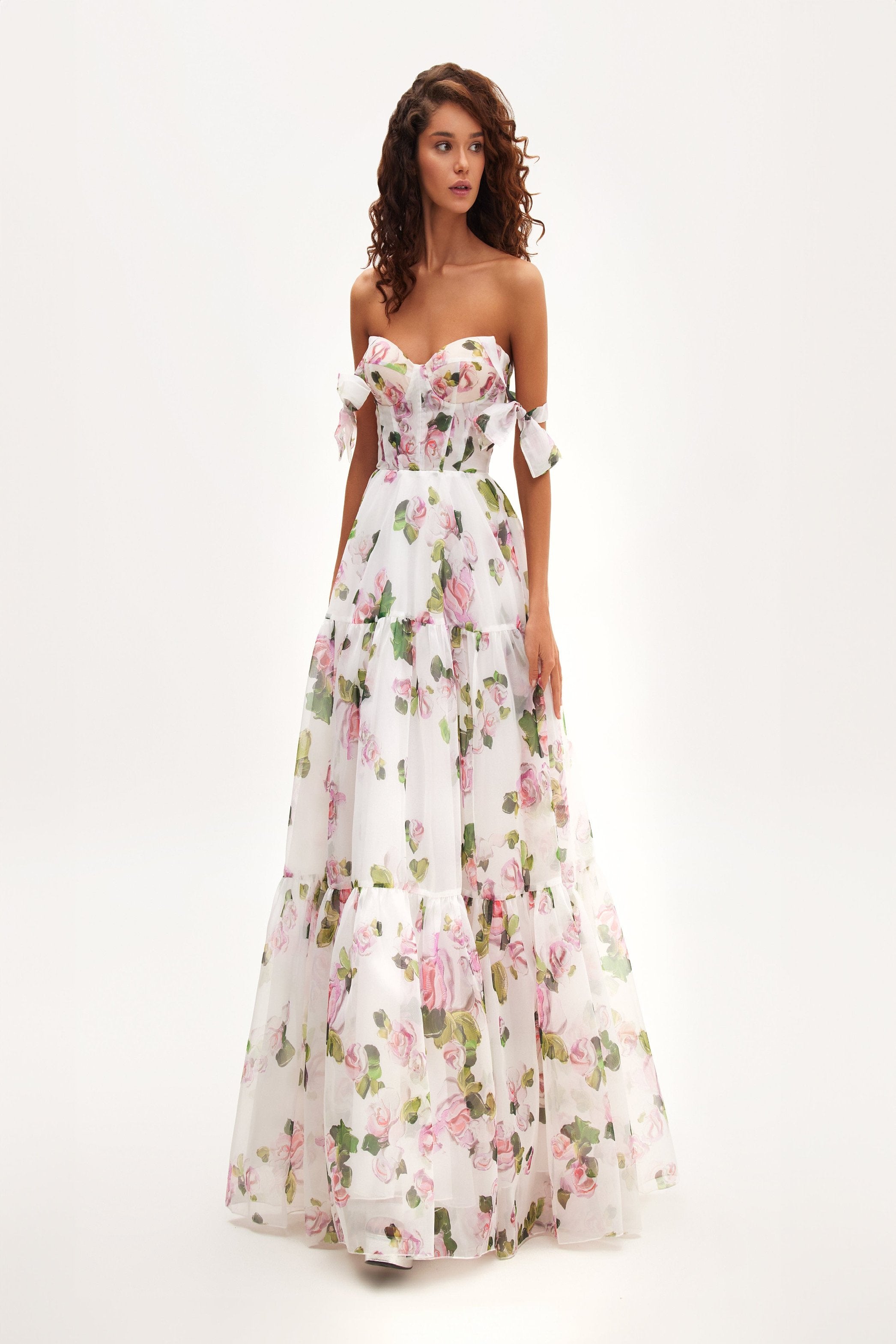 APPLE BLOSSOM FLORAL TIE STRAP MAXI DRESS