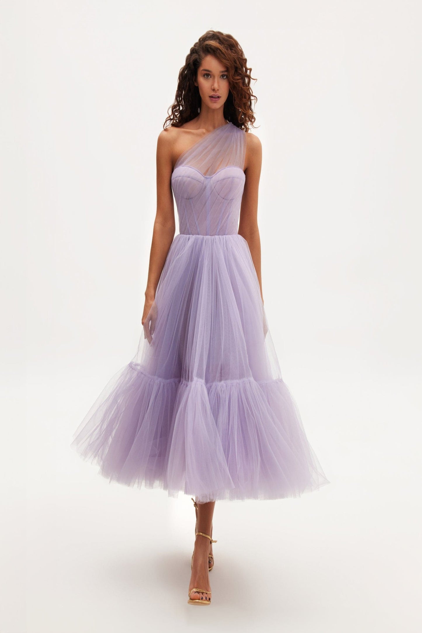 LAVENDER ONE SHOULDER COCKTAIL TULLE DRESS