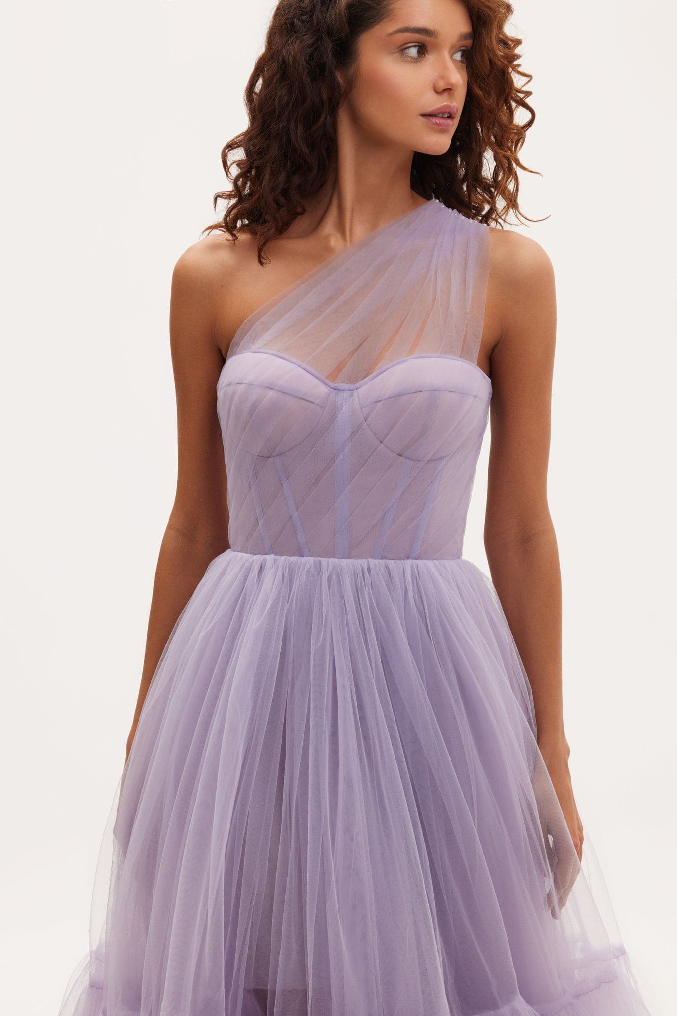 LAVENDER ONE SHOULDER COCKTAIL TULLE DRESS