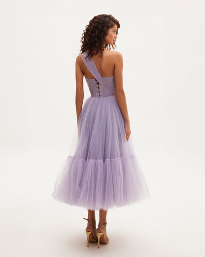 LAVENDER ONE SHOULDER COCKTAIL TULLE DRESS