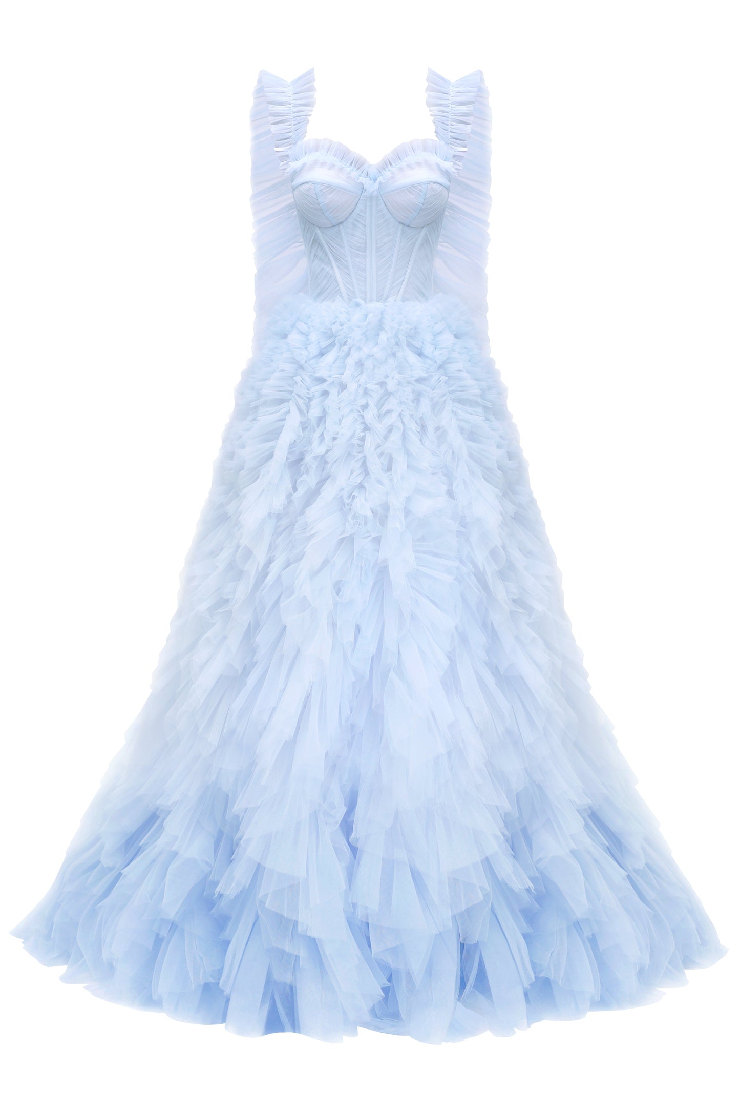 LIGHT BLUE RUFFLED EVENING FLUFFY DRESS