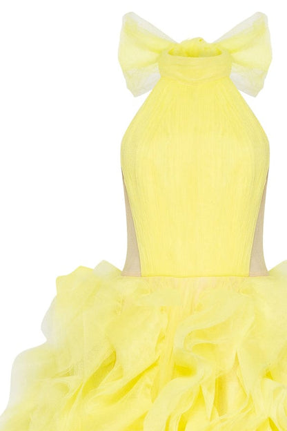 TURTLENECK FESTIVE YELLOW EVENING GOWN