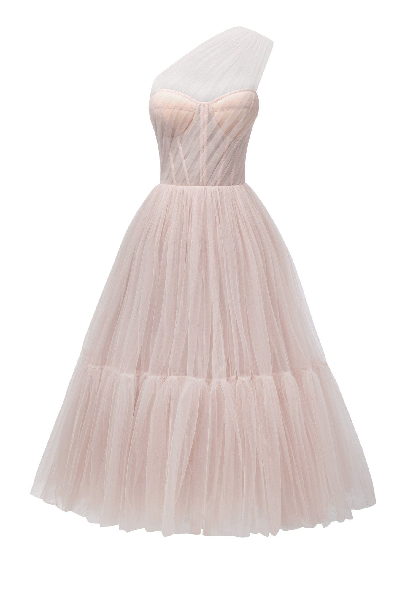 MISTY ROSE ONE SHOULDER COCKTAIL TULLE DRESS