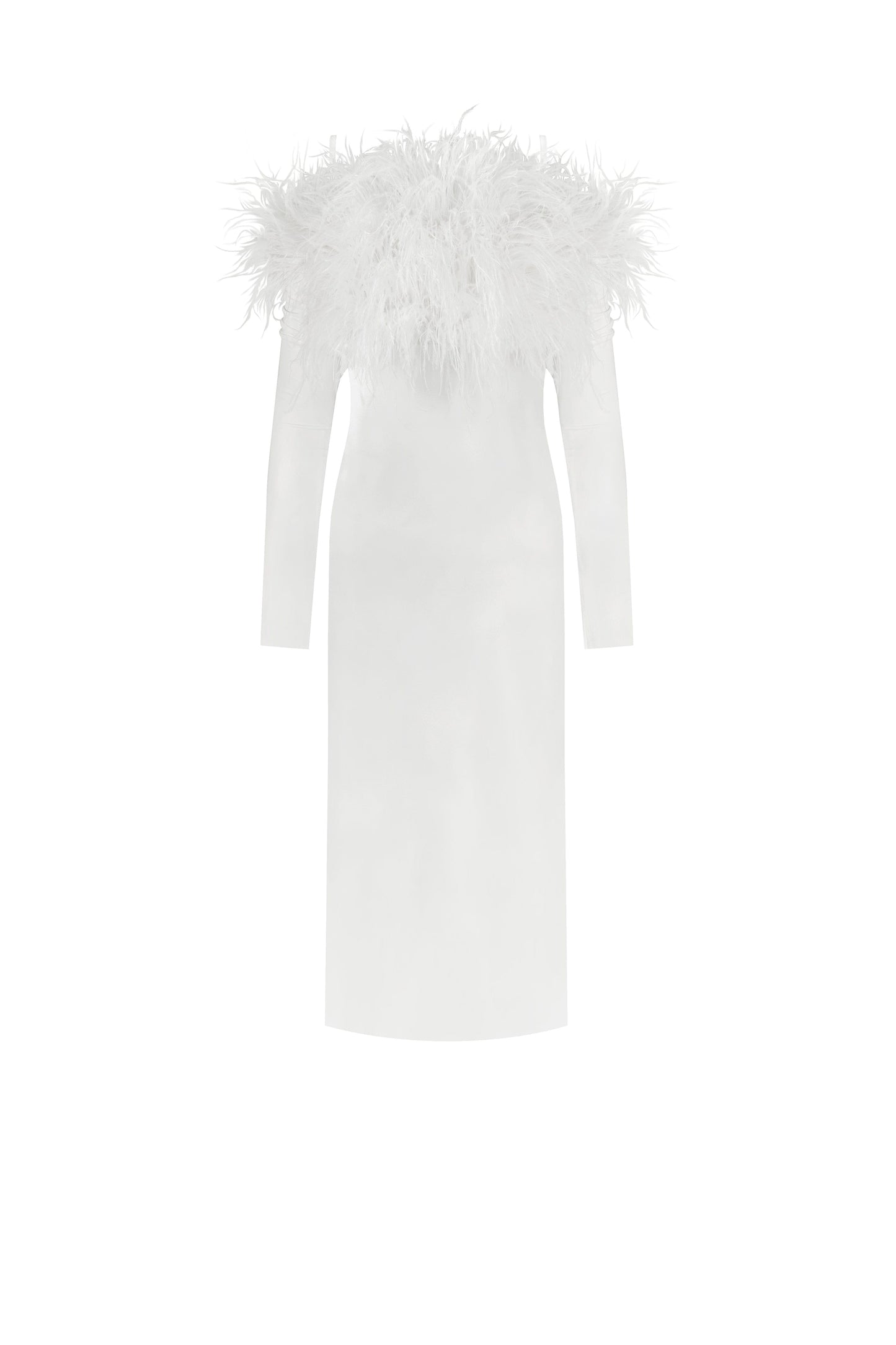 VOGUISH FEATHER MIDI DRESS