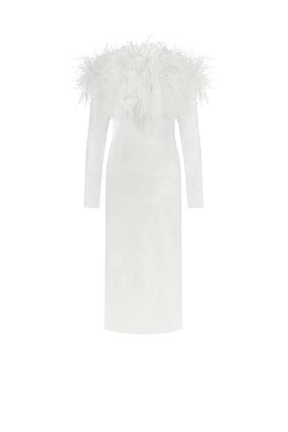 VOGUISH FEATHER MIDI DRESS