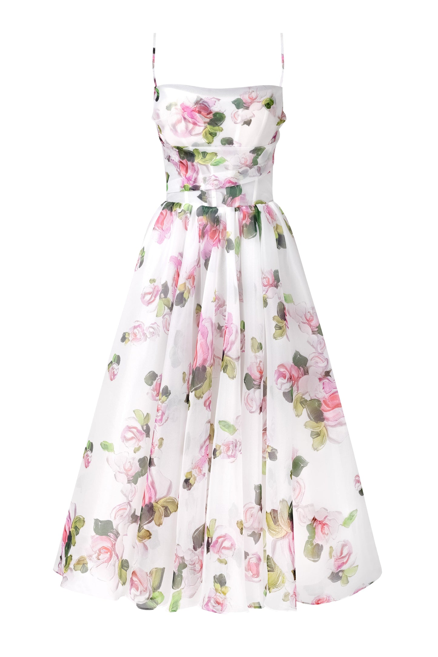 APPLE BLOSSOM SPAGHETTI STRAP MIDI DRESS