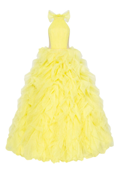 TURTLENECK FESTIVE YELLOW EVENING GOWN