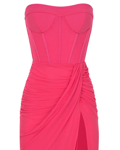 STRIKING PINK OFF SHOULDER MAXI DRESS