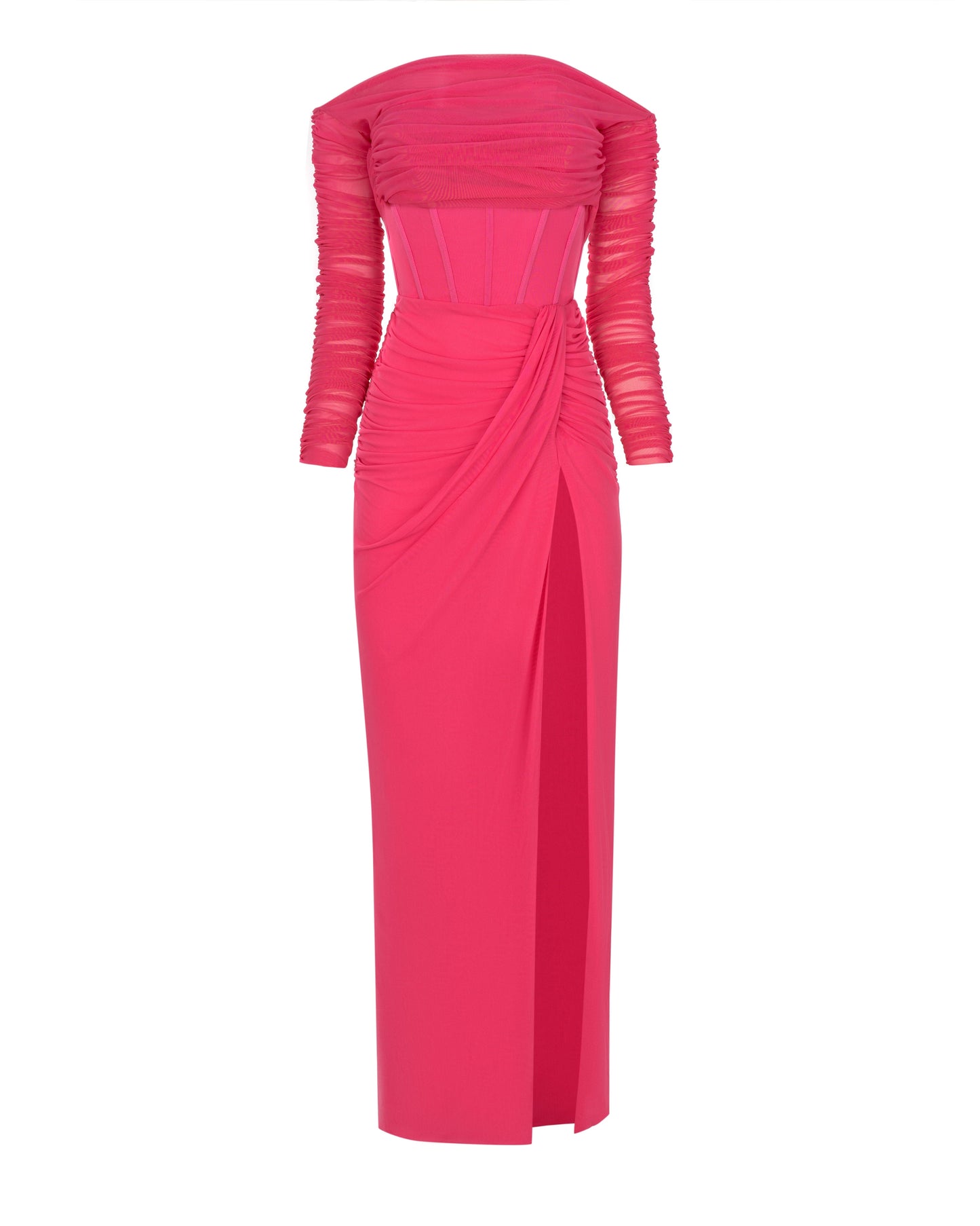 STRIKING PINK OFF SHOULDER MAXI DRESS