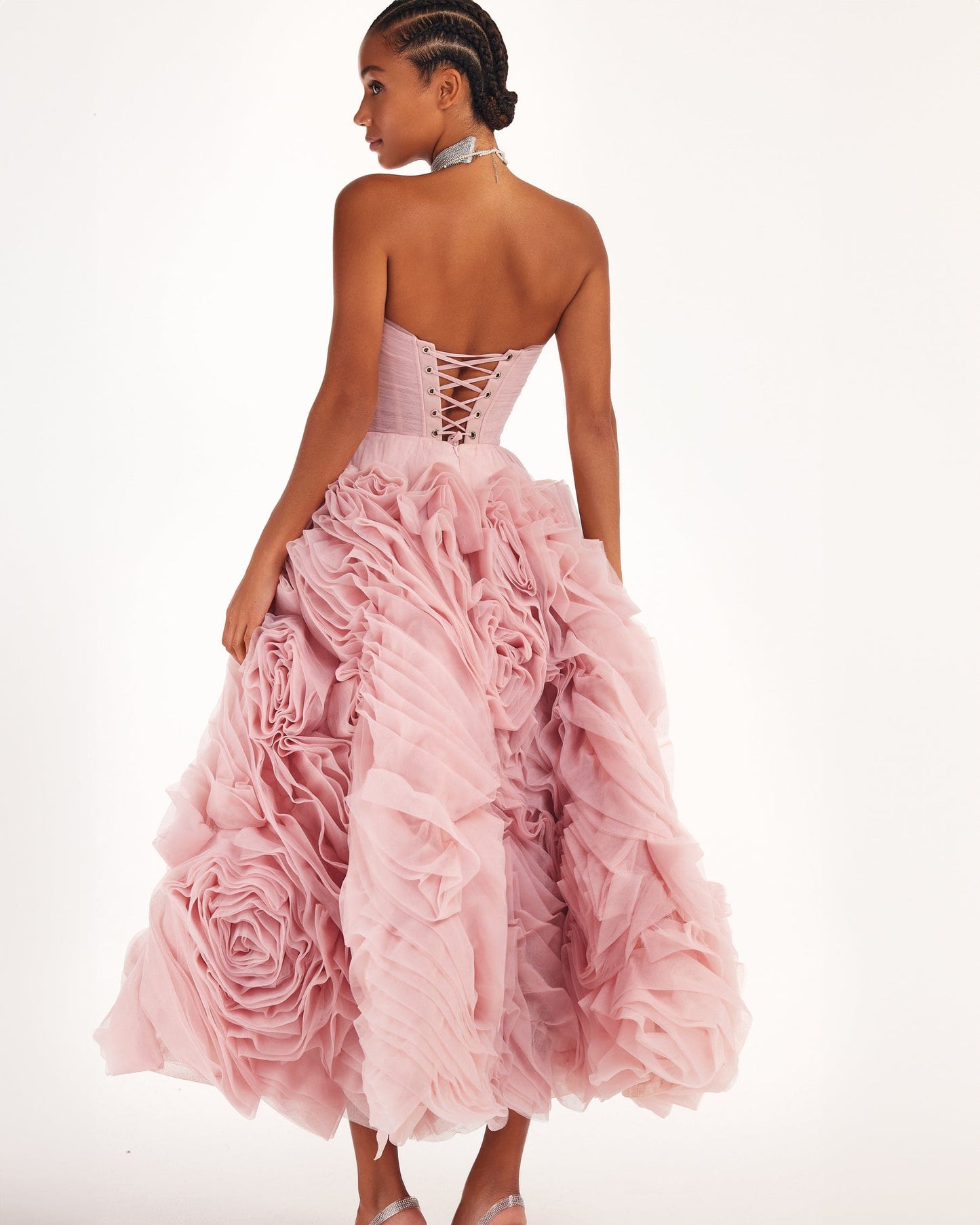 DRAMATICALLY MISTY PINK FLOWERED TULLE DRESS