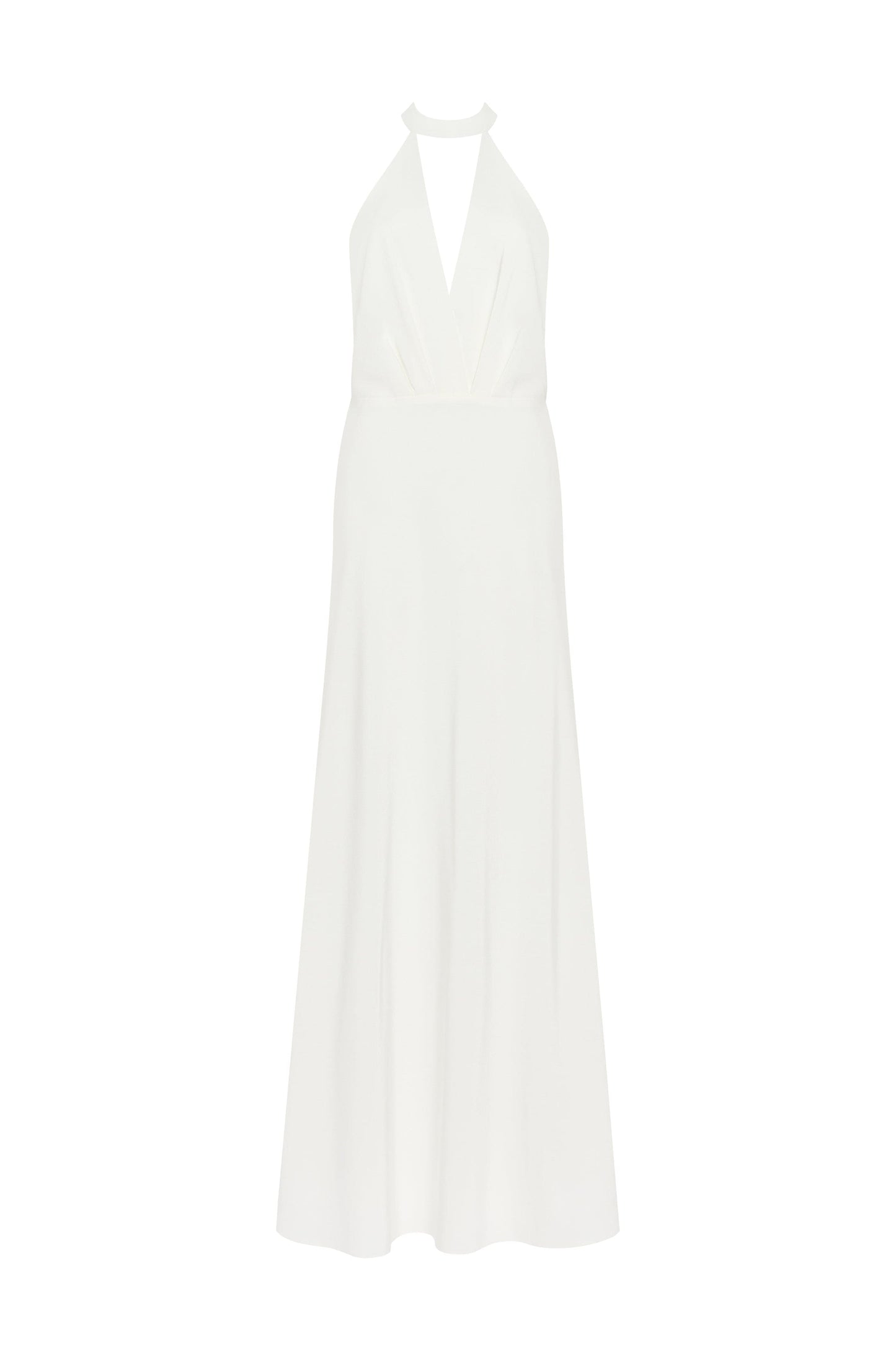 LOVELY WHITE HALTERNECK SATIN MAXI DRESS