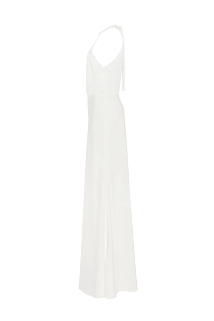 LOVELY WHITE HALTERNECK SATIN MAXI DRESS