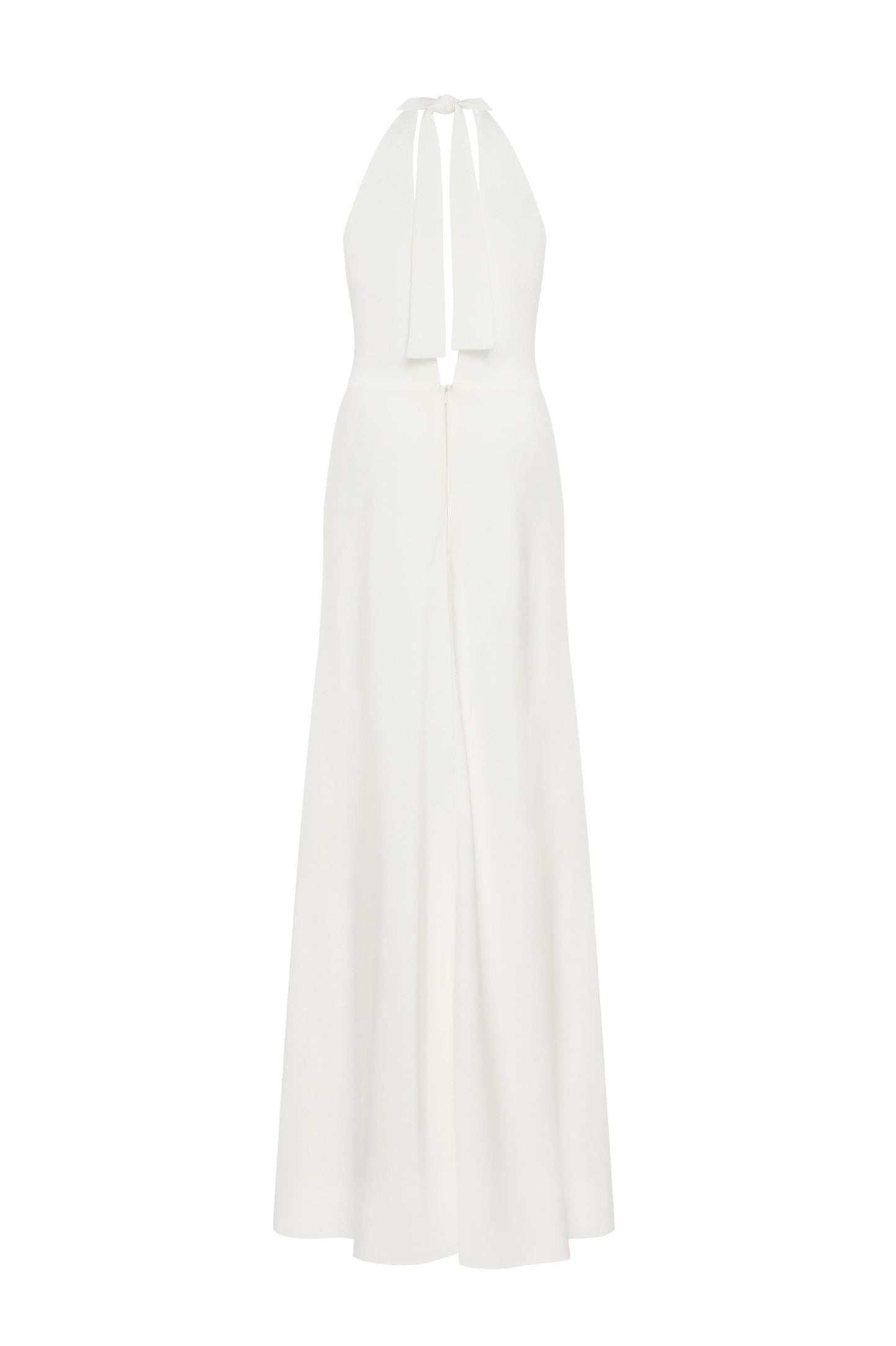 LOVELY WHITE HALTERNECK SATIN MAXI DRESS