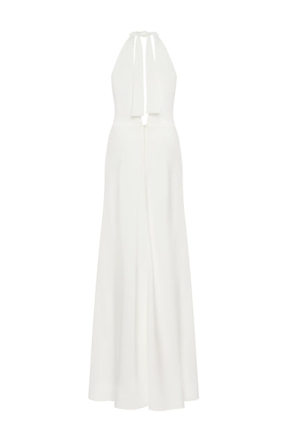 LOVELY WHITE HALTERNECK SATIN MAXI DRESS