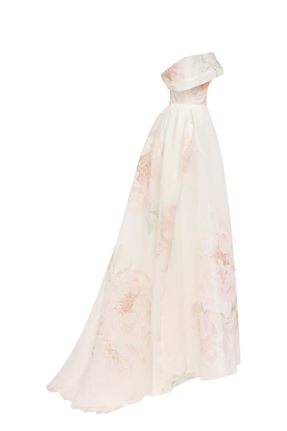 GORGEOUS PINK PEONY OFF SHOULDER MAXI DRESS