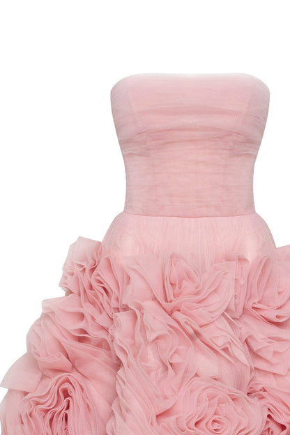 DRAMATICALLY MISTY PINK FLOWERED TULLE DRESS