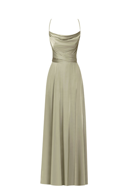 BOUDOIR OLIVE SILK SLIP MAXI DRESS