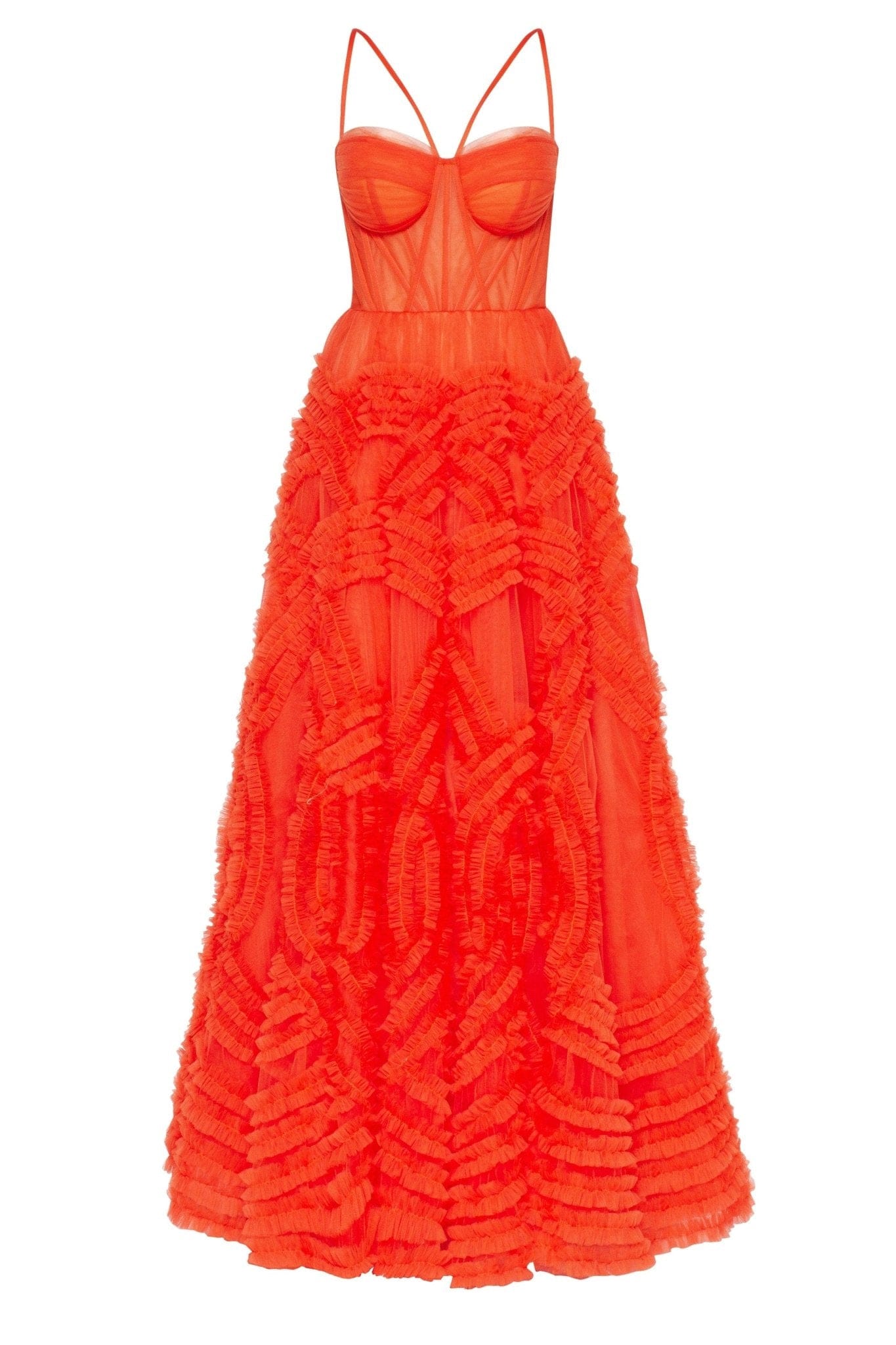 TANGERINE TULLE ORNAMENT MAXI DRESS