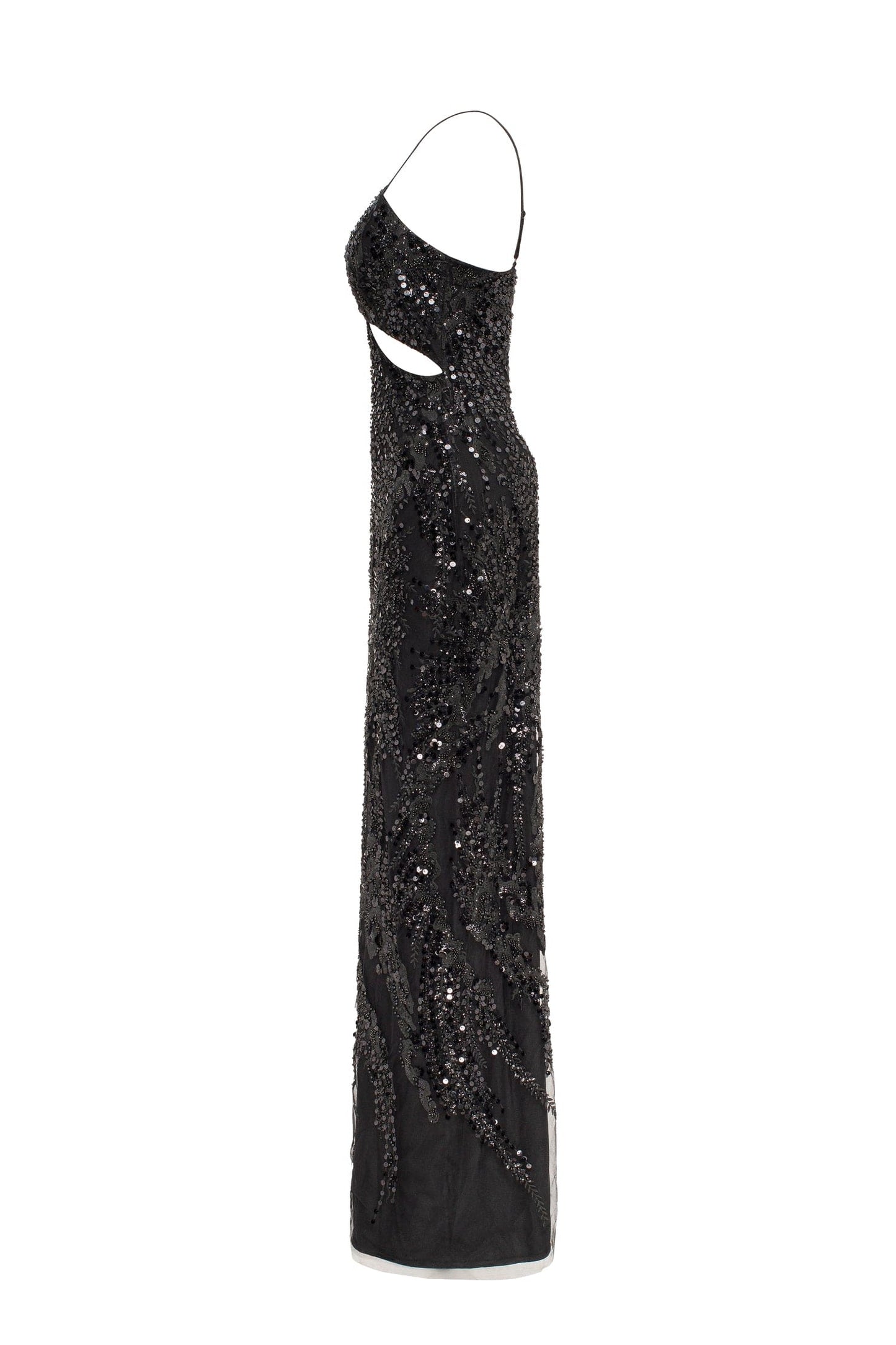 CUT OUT HALTERNECK BLACK MAXI SEQUINS