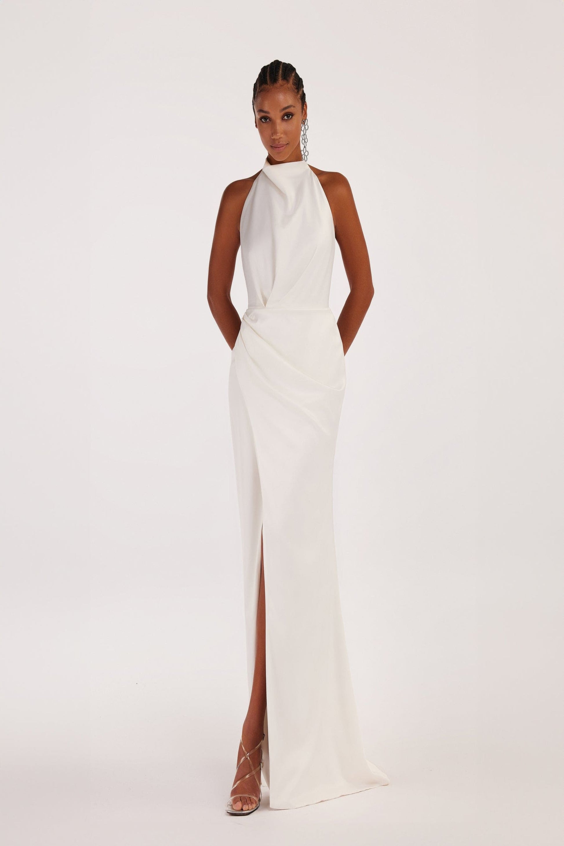 white high slit maxi dress White Maxi Dress With High-slit Lace Long Sleeve Sexy Bodycon Long Dress For Women 2026