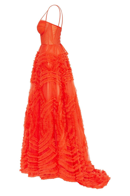 TANGERINE TULLE ORNAMENT MAXI DRESS