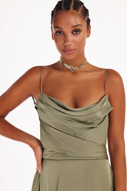 BOUDOIR OLIVE SILK SLIP MAXI DRESS