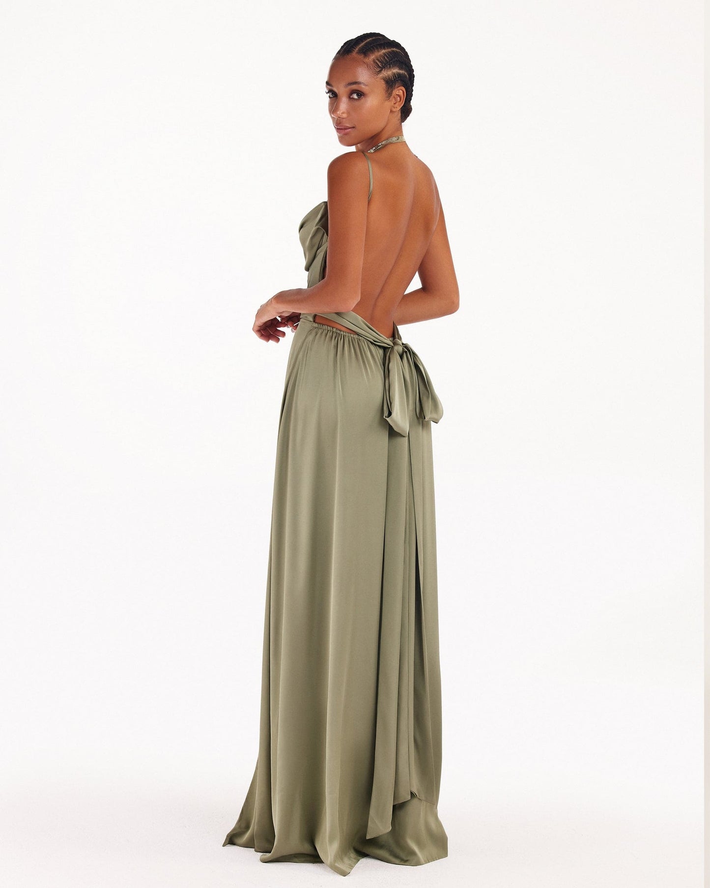 BOUDOIR OLIVE SILK SLIP MAXI DRESS