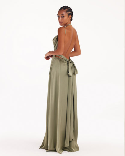 BOUDOIR OLIVE SILK SLIP MAXI DRESS