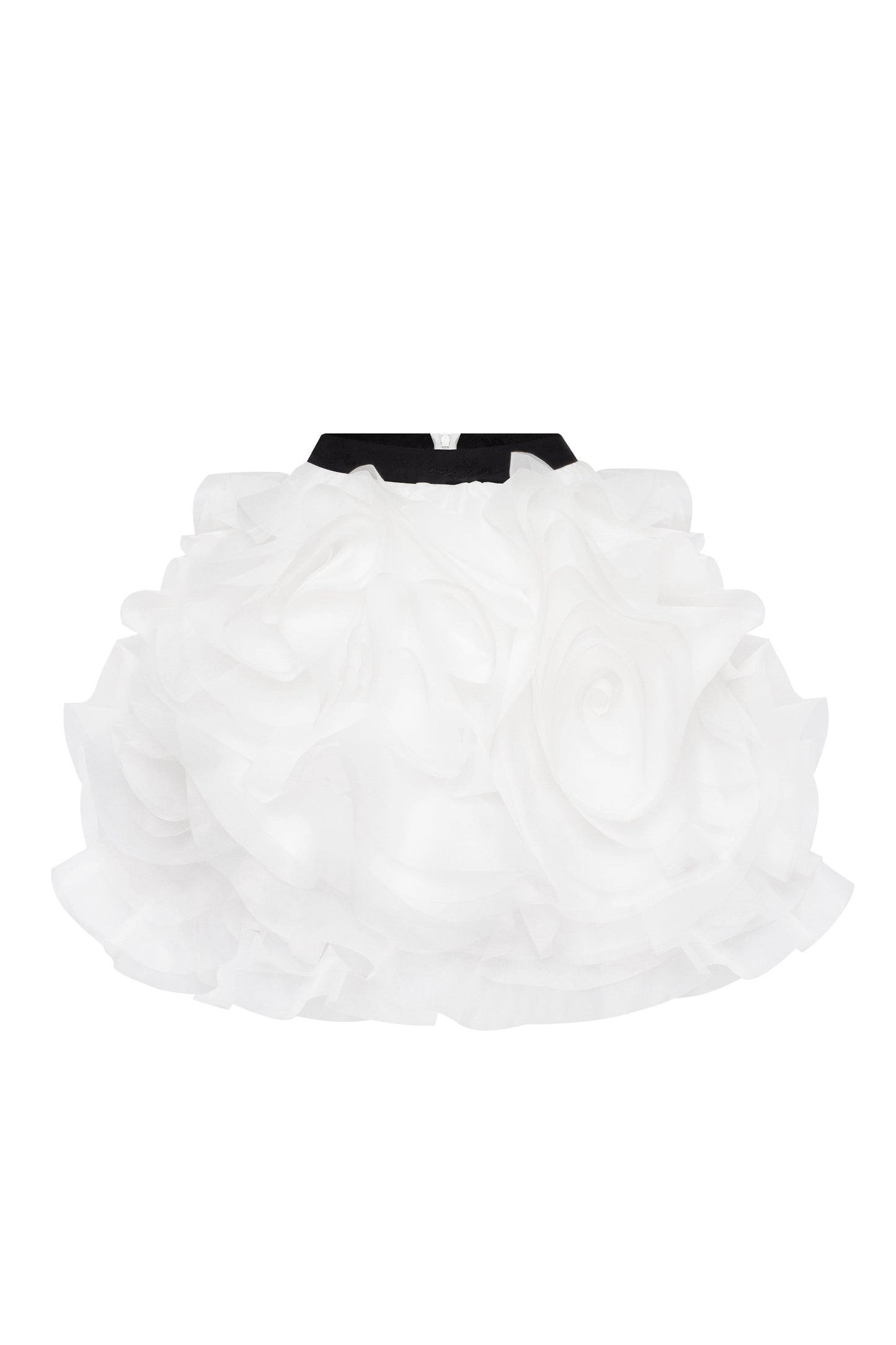 SMART HEART-SHAPED BLACK CORSET MINI SKIRT WITH WHITE FLOWER APPLIQUES