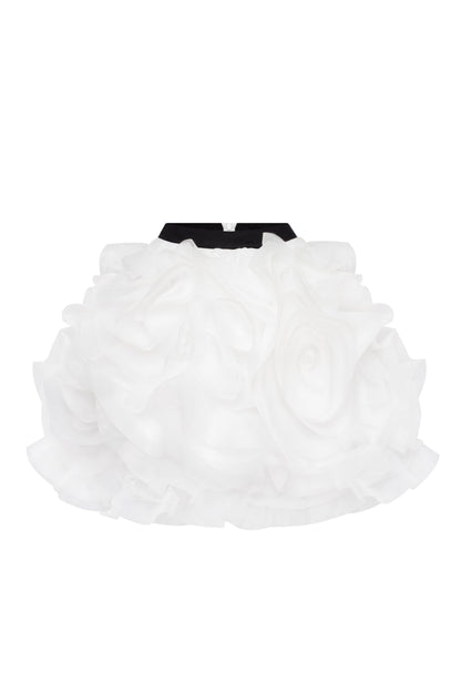 SMART HEART-SHAPED BLACK CORSET MINI SKIRT WITH WHITE FLOWER APPLIQUES