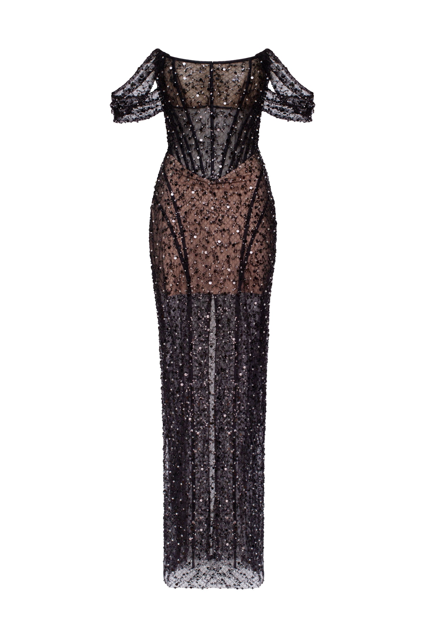 STRIKING BLACK SEQUINED MAXI DRESS