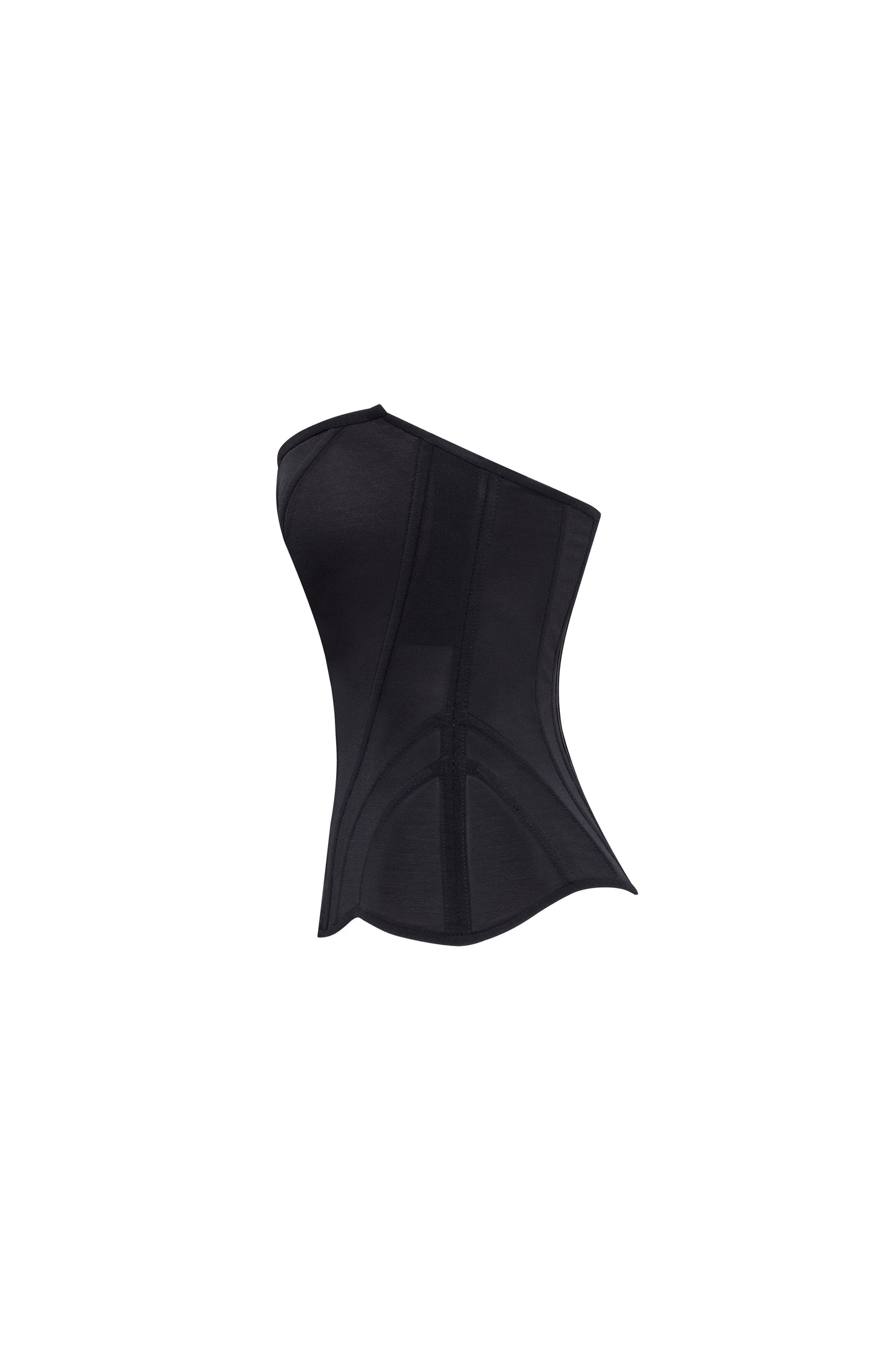 SMART HEART-SHAPED BLACK CORSET MINI SKIRT WITH WHITE FLOWER APPLIQUES