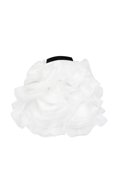 SMART HEART-SHAPED BLACK CORSET MINI SKIRT WITH WHITE FLOWER APPLIQUES