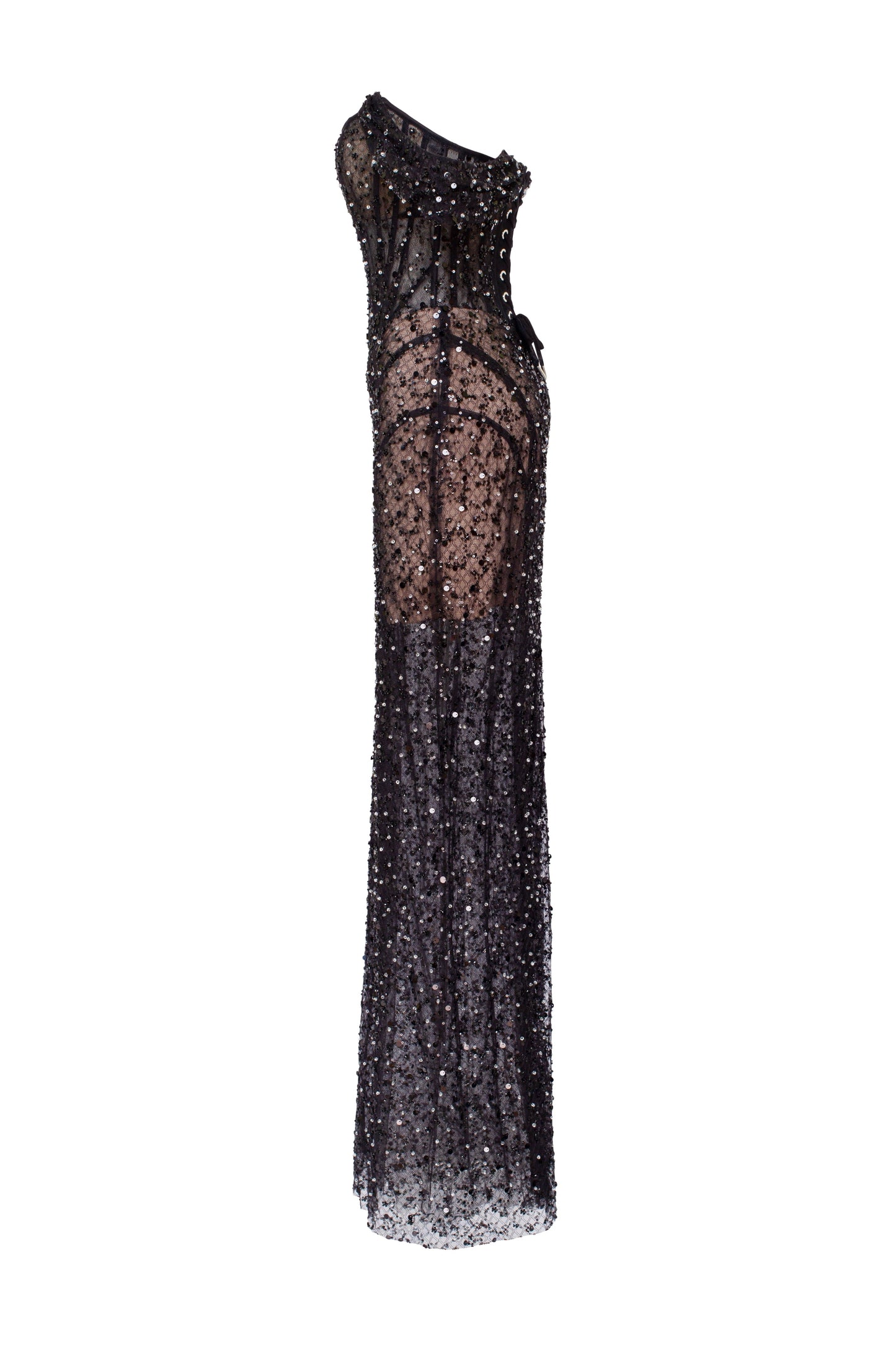 STRIKING BLACK SEQUINED MAXI DRESS