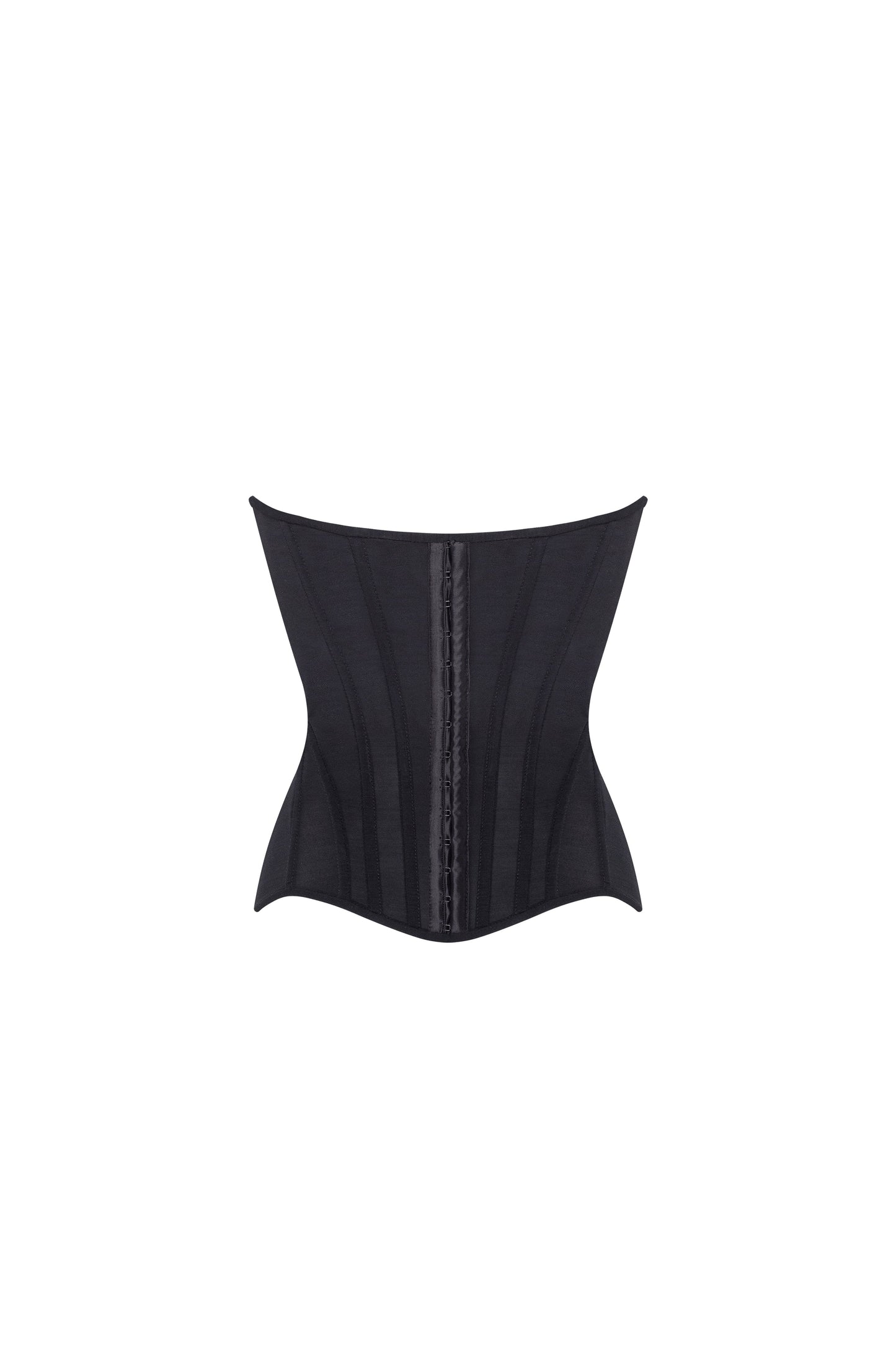 SMART HEART-SHAPED BLACK CORSET MINI SKIRT WITH WHITE FLOWER APPLIQUES