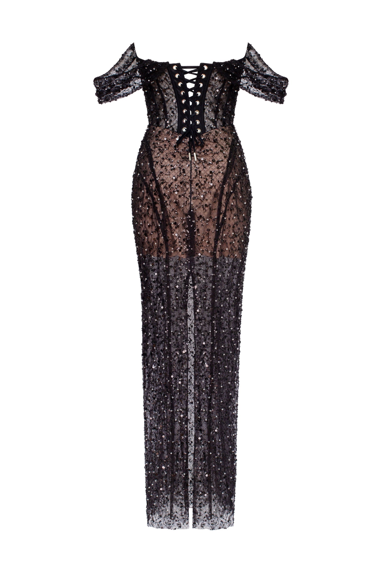 STRIKING BLACK SEQUINED MAXI DRESS