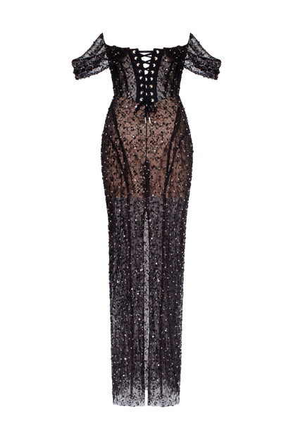 STRIKING BLACK SEQUINED MAXI DRESS