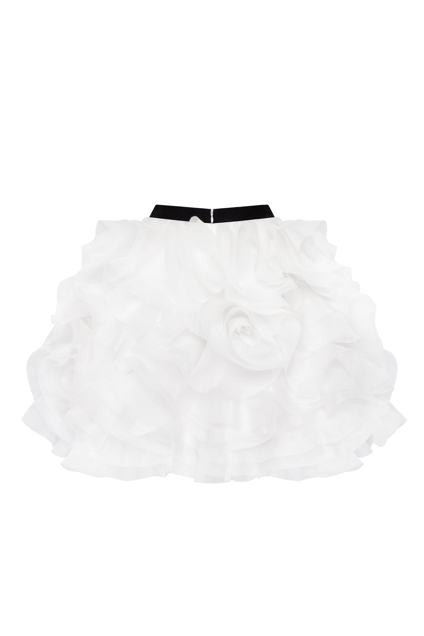 SMART HEART-SHAPED BLACK CORSET MINI SKIRT WITH WHITE FLOWER APPLIQUES