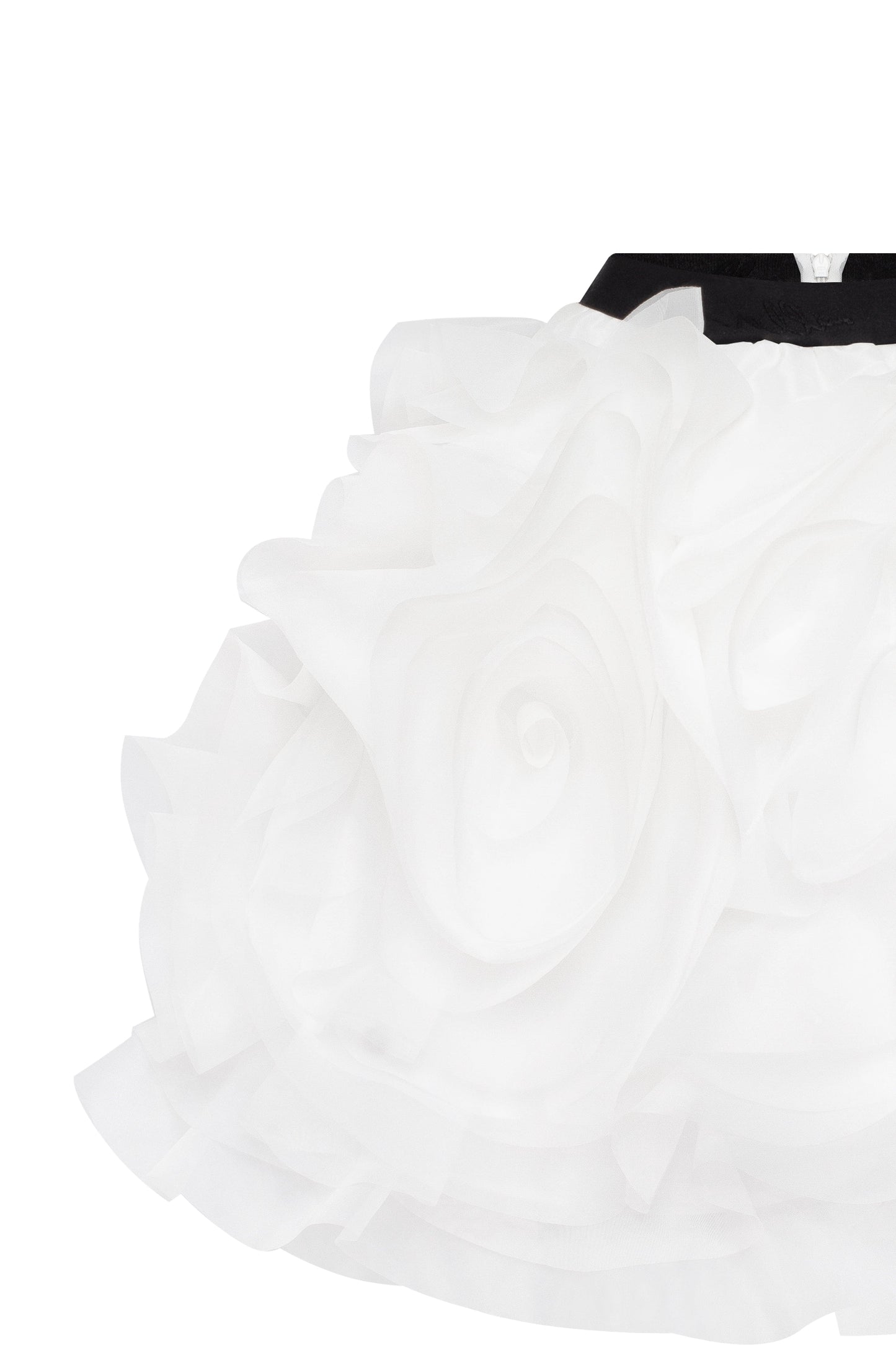 SMART HEART-SHAPED BLACK CORSET MINI SKIRT WITH WHITE FLOWER APPLIQUES