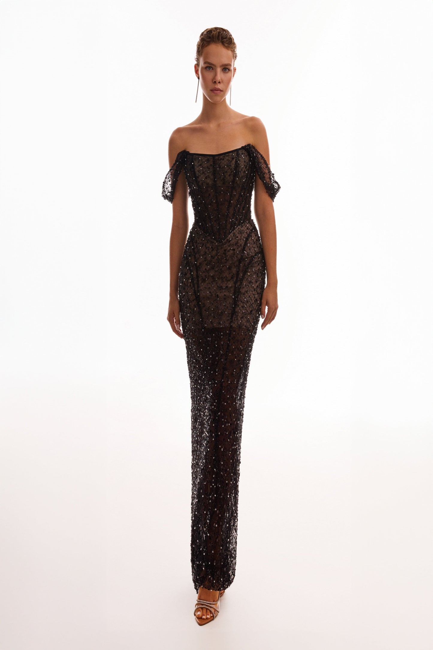 STRIKING BLACK SEQUINED MAXI DRESS