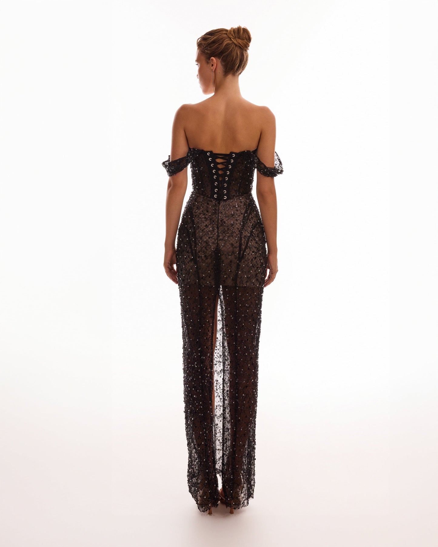 STRIKING BLACK SEQUINED MAXI DRESS
