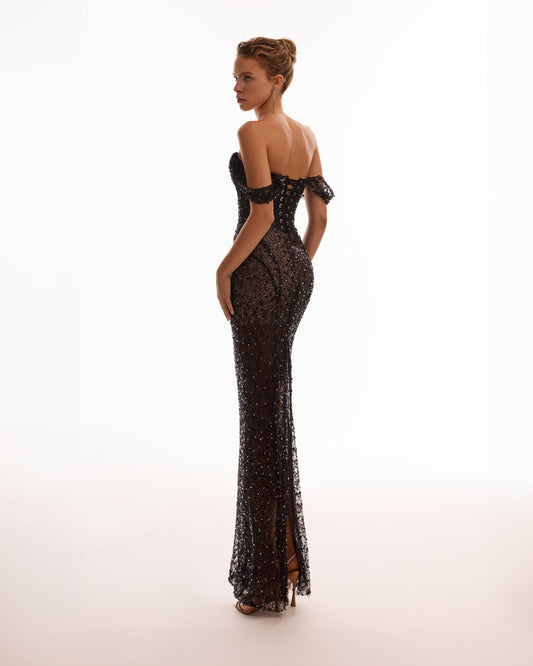 STRIKING BLACK SEQUINED MAXI DRESS