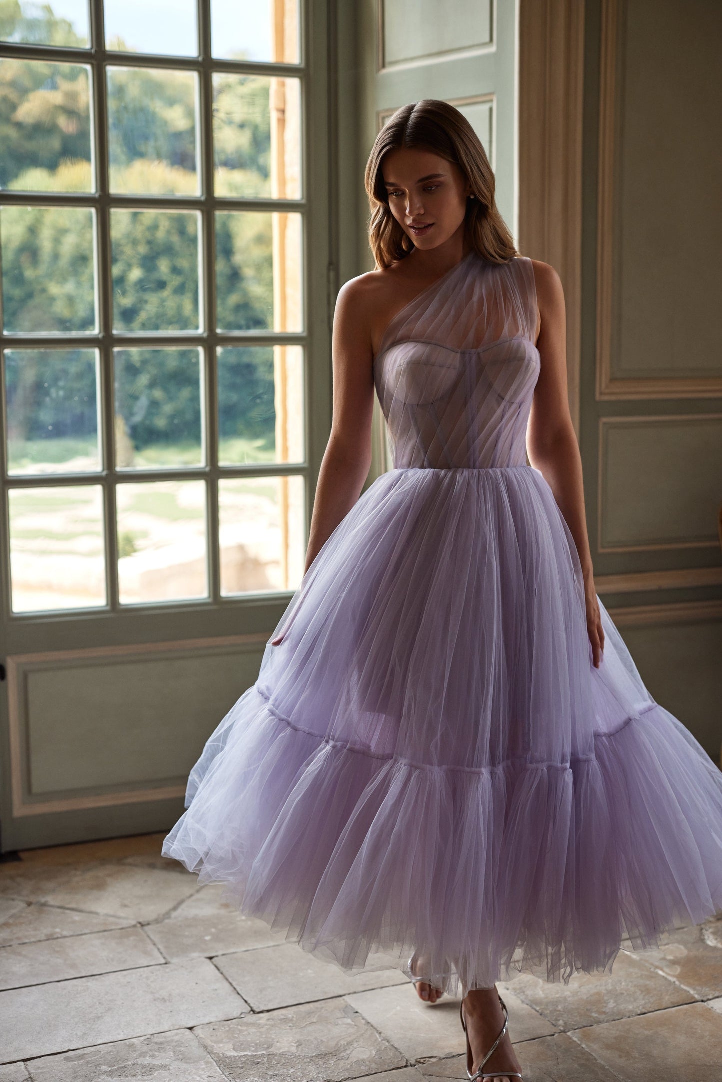 LAVENDER ONE SHOULDER COCKTAIL TULLE DRESS