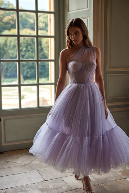 LAVENDER ONE SHOULDER COCKTAIL TULLE DRESS